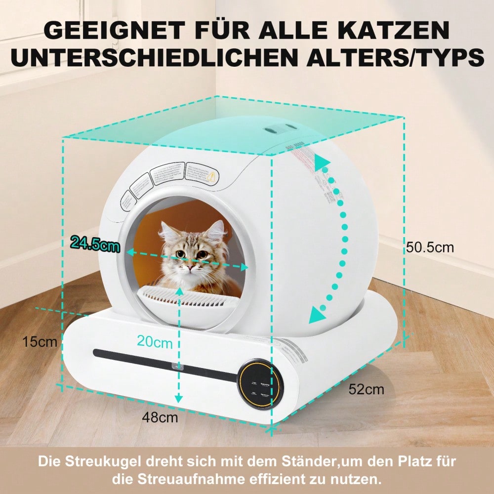 65L Selbstreinigende Katzentoilette Automatik für mehrere Katzen, APP gesteuert mit Infrarotsensor & Kindersicherung, geruchsneutralisierend für alle Streuarten