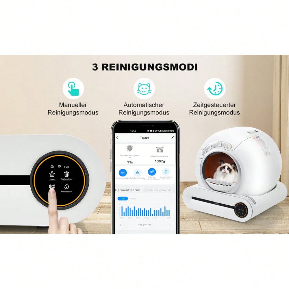 65L Selbstreinigende Katzentoilette Automatik für mehrere Katzen, APP gesteuert mit Infrarotsensor & Kindersicherung, geruchsneutralisierend für alle Streuarten
