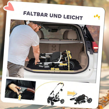 PawHut 3-in-1 Klappbarer Hundebuggy für Hunde & Katzen bis 10 kg, mit Kissen, Becherhalter, Netzfenstern & Stauraum, dunkelblau