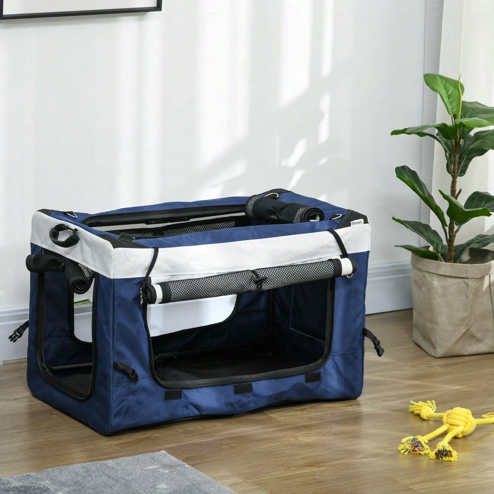 Hundebuggy 2 in 1 klappbar mit abnehmbarem Korb | Hundetrolley für kleine & Miniatur Hunde | Inkl. 2 Sicherheitsleinen | Farbe: Blau | von PawHut