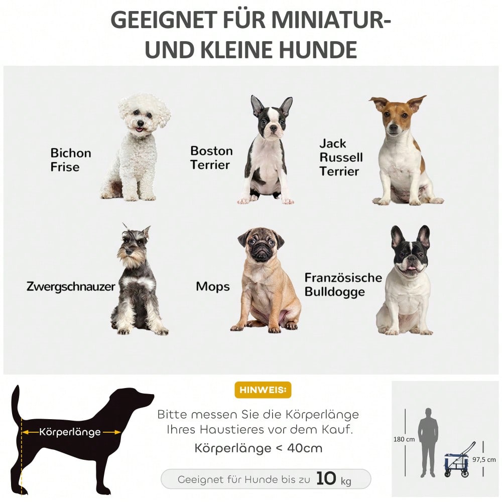 Hundebuggy 2 in 1 klappbar mit abnehmbarem Korb | Hundetrolley für kleine & Miniatur Hunde | Inkl. 2 Sicherheitsleinen | Farbe: Blau | von PawHut