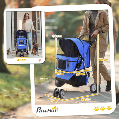 PawHut Hundebuggy faltbar & leicht für Hunde & Katzen, ideal für Ausflüge, mehrfarbig Blau