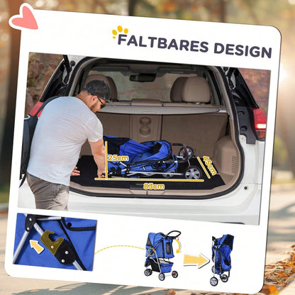 PawHut Hundebuggy faltbar & leicht für Hunde & Katzen, ideal für Ausflüge, mehrfarbig Blau
