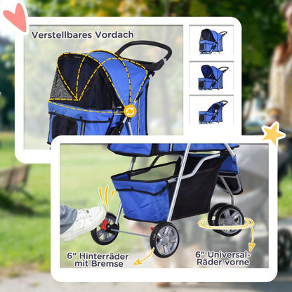 PawHut Hundebuggy faltbar & leicht für Hunde & Katzen, ideal für Ausflüge, mehrfarbig Blau