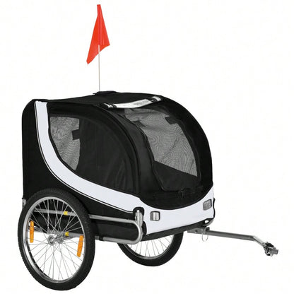 PawHut Fahrradanhänger für Hunde, Klappbarer Hundetransporter mit Stahlrahmen & Sicherheitsleinen, 130x73x90 cm, weiß/schwarz