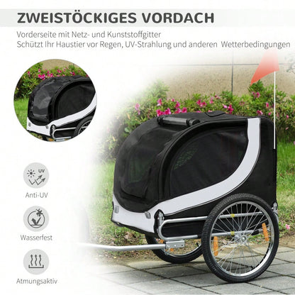 PawHut Fahrradanhänger für Hunde, Klappbarer Hundetransporter mit Stahlrahmen & Sicherheitsleinen, 130x73x90 cm, weiß/schwarz