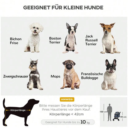 PawHut Hundebuggy faltbar mit Kissen, 4 Rädern & Netzfenstern für kleine Hunde & Katzen, aus 600D Oxford-Stoff