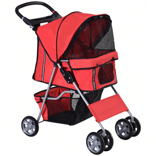 PawHut Hundebuggy faltbar & leicht in rot, Kinderwagen für kleine Hunde & Katzen, transportabel und platzsparend