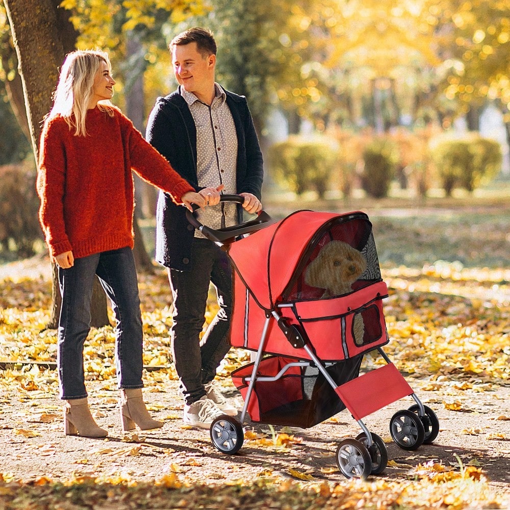 PawHut Hundebuggy faltbar & leicht in rot, Kinderwagen für kleine Hunde & Katzen, transportabel und platzsparend