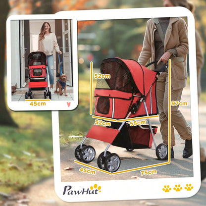 PawHut Hundebuggy faltbar & leicht in rot, Kinderwagen für kleine Hunde & Katzen, transportabel und platzsparend