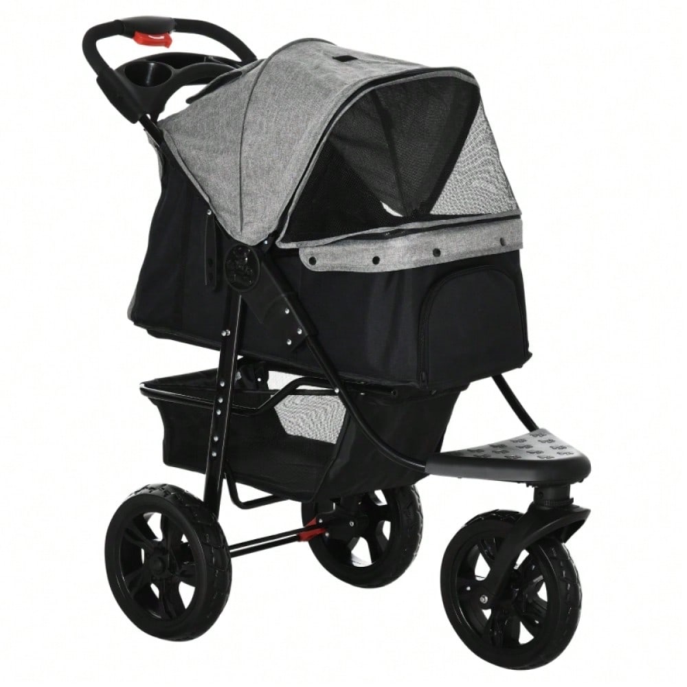 PawHut Klappbarer Hundebuggy mit Luftbereifung bis 25 kg, 109,5x54,5x106,5 cm, rot/grau