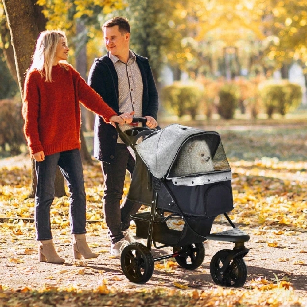 PawHut Klappbarer Hundebuggy mit Luftbereifung bis 25 kg, 109,5x54,5x106,5 cm, rot/grau