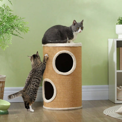 PawHut Kratzbaum mit Plüschbezug & Sisalfläche, großer Katzenbaum bis 10 kg, Φ35x60 cm, braun-beige
