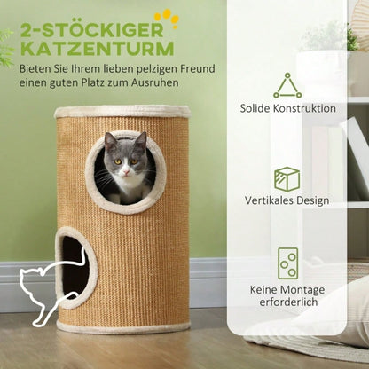 PawHut Kratzbaum mit Plüschbezug & Sisalfläche, großer Katzenbaum bis 10 kg, Φ35x60 cm, braun-beige