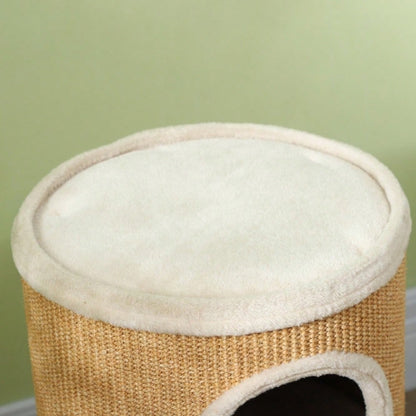 PawHut Kratzbaum mit Plüschbezug & Sisalfläche, großer Katzenbaum bis 10 kg, Φ35x60 cm, braun-beige