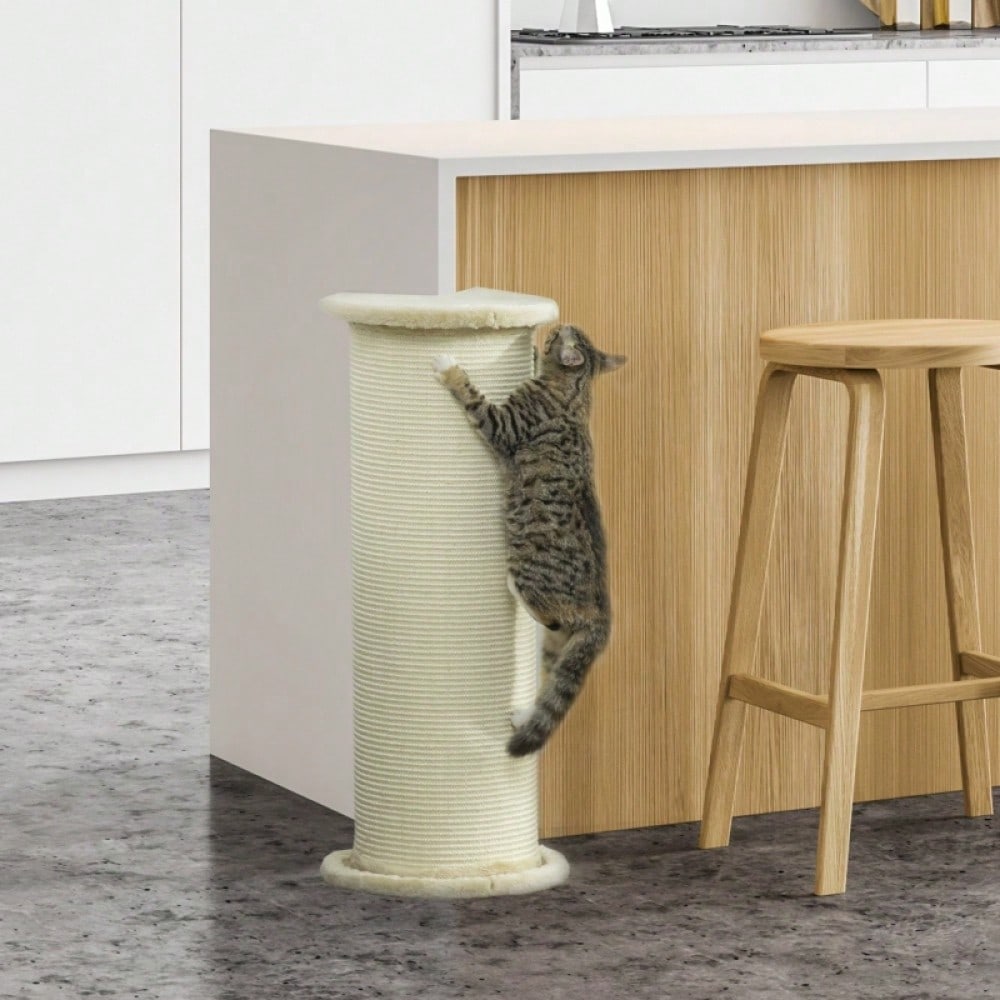 PawHut Kratzbrett für Katzen im Eckdesign, platzsparend, 35x35x85 cm, cremeweiß