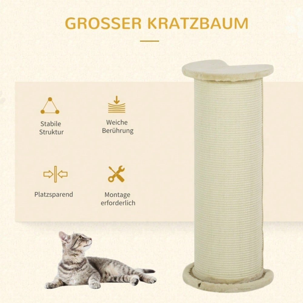 PawHut Kratzbrett für Katzen im Eckdesign, platzsparend, 35x35x85 cm, cremeweiß