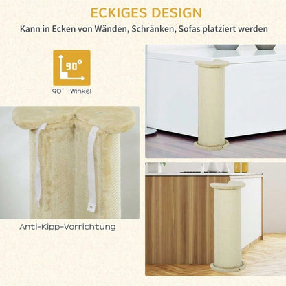 PawHut Kratzbrett für Katzen im Eckdesign, platzsparend, 35x35x85 cm, cremeweiß