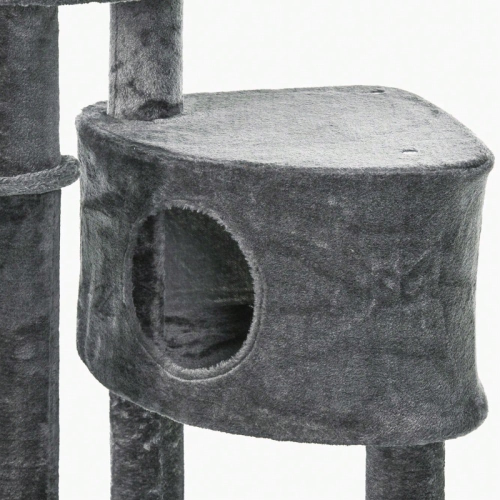 PawHut deckenhoher Kratzbaum 220-265 cm mit Spielbällen, Katzenhöhle, Hängematte & Sisalstämmen, mehrstöckiger Katzenbaum für mittelgroße Katzen, dunkelgrau