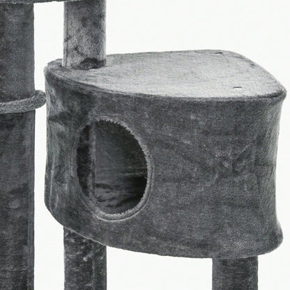 PawHut deckenhoher Kratzbaum 220-265 cm mit Spielbällen, Katzenhöhle, Hängematte & Sisalstämmen, mehrstöckiger Katzenbaum für mittelgroße Katzen, dunkelgrau