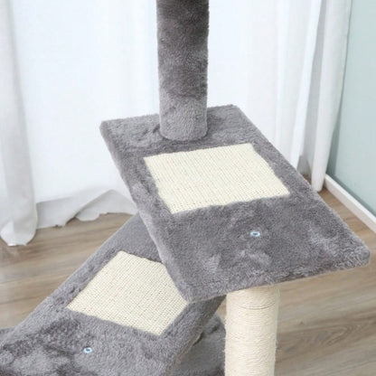 PawHut Kratzbaum für Katzen mit 5 Ebenen & Treppe, Kletterbaum Spielbaum 48,5x48,5x100 cm, beige/grau