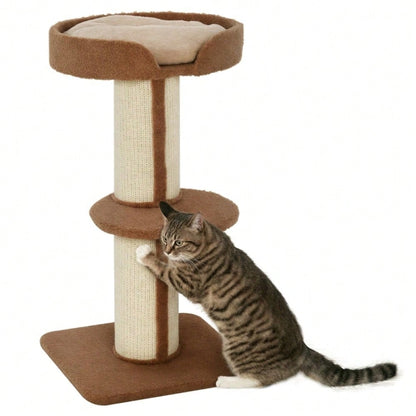 PawHut Kratzbaum Katzenturm 91 cm mit Sisalstämmen, Plattform & Kissen, mehrstöckig für mittelgroße Katzen, hellbraun