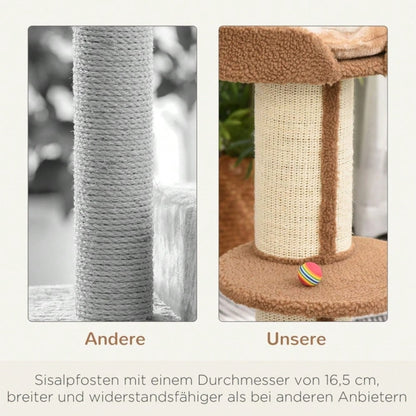 PawHut Kratzbaum Katzenturm 91 cm mit Sisalstämmen, Plattform & Kissen, mehrstöckig für mittelgroße Katzen, hellbraun