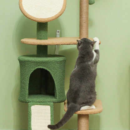PawHut Kratzbaum 139 cm mit Katzenhöhle, Spielball & Sisalsäulen, für Katzen bis 5 kg, grün