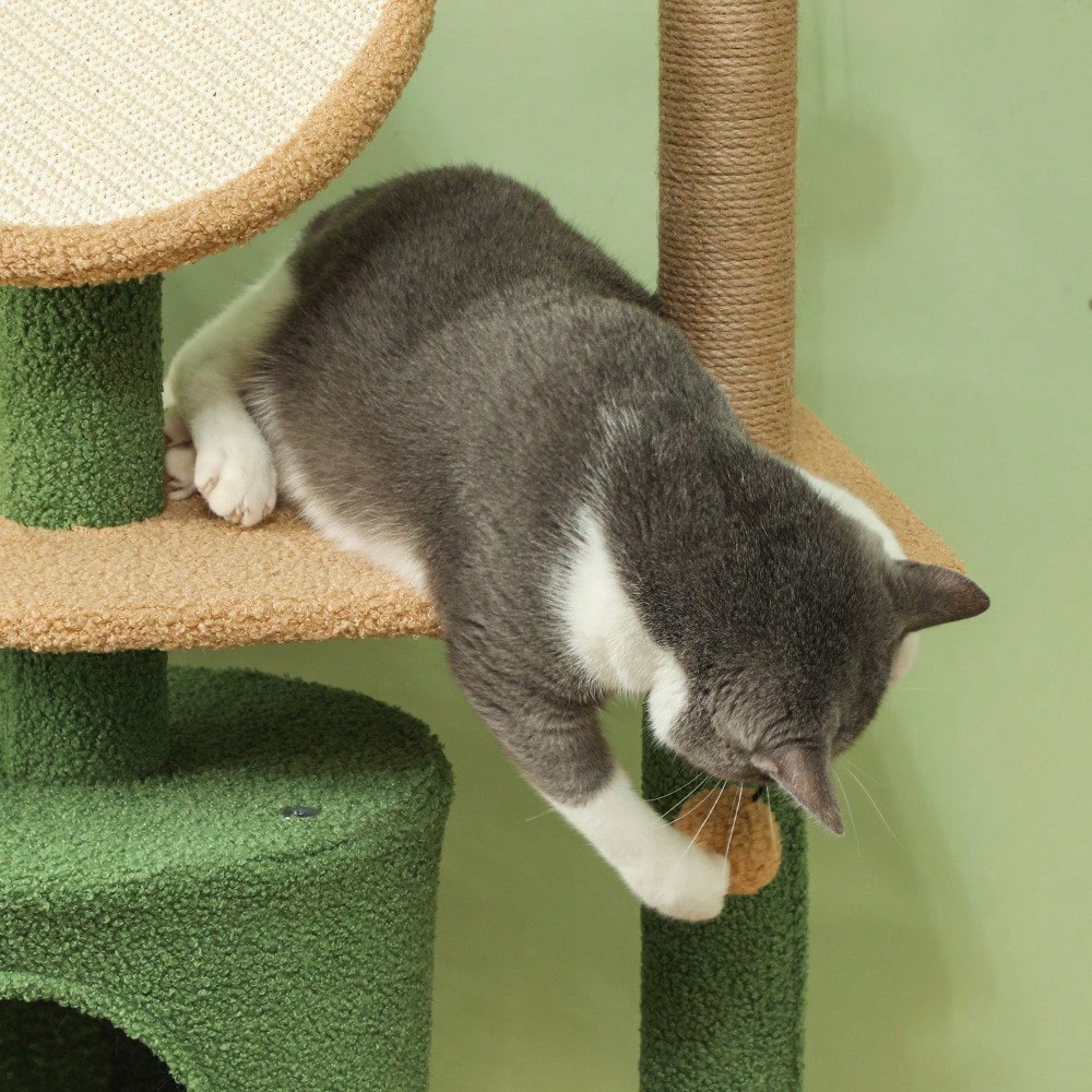 PawHut Kratzbaum 139 cm mit Katzenhöhle, Spielball & Sisalsäulen, für Katzen bis 5 kg, grün