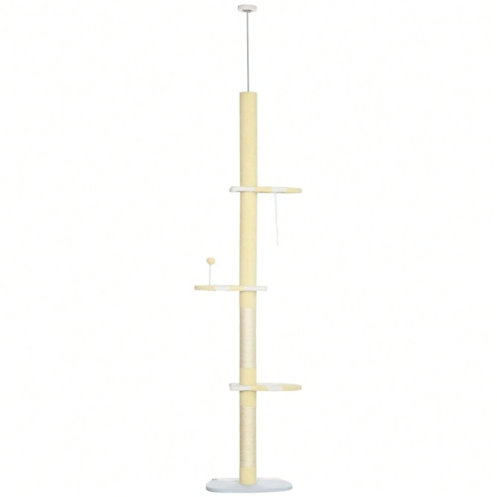 PawHut Höhenverstellbarer Kratzbaum mit Sisalseil-Pfosten & Anti-Rutsch, 220-260x47x34 cm, gelb/weiß/blau