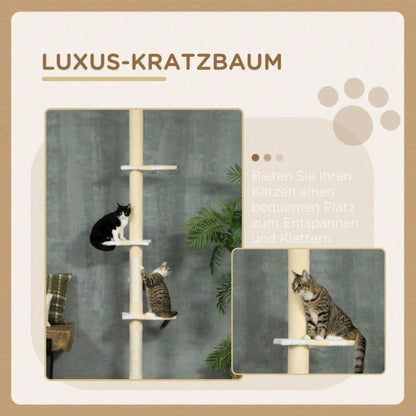 PawHut Höhenverstellbarer Kratzbaum mit Sisalseil-Pfosten & Anti-Rutsch, 220-260x47x34 cm, gelb/weiß/blau