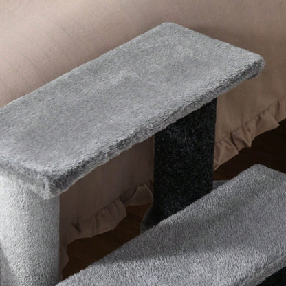 PawHut 3-stufige Haustiertreppe mit Spielball & Plüschbezug für Katzen & Hunde, 45x40x48 cm, grau