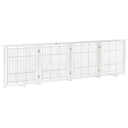 PawHut Türschutzgitter aus Holz & Stahl, Absperrgitter für Hunde, Sicherheitsgitter 305x35,5x82 cm, weiß
