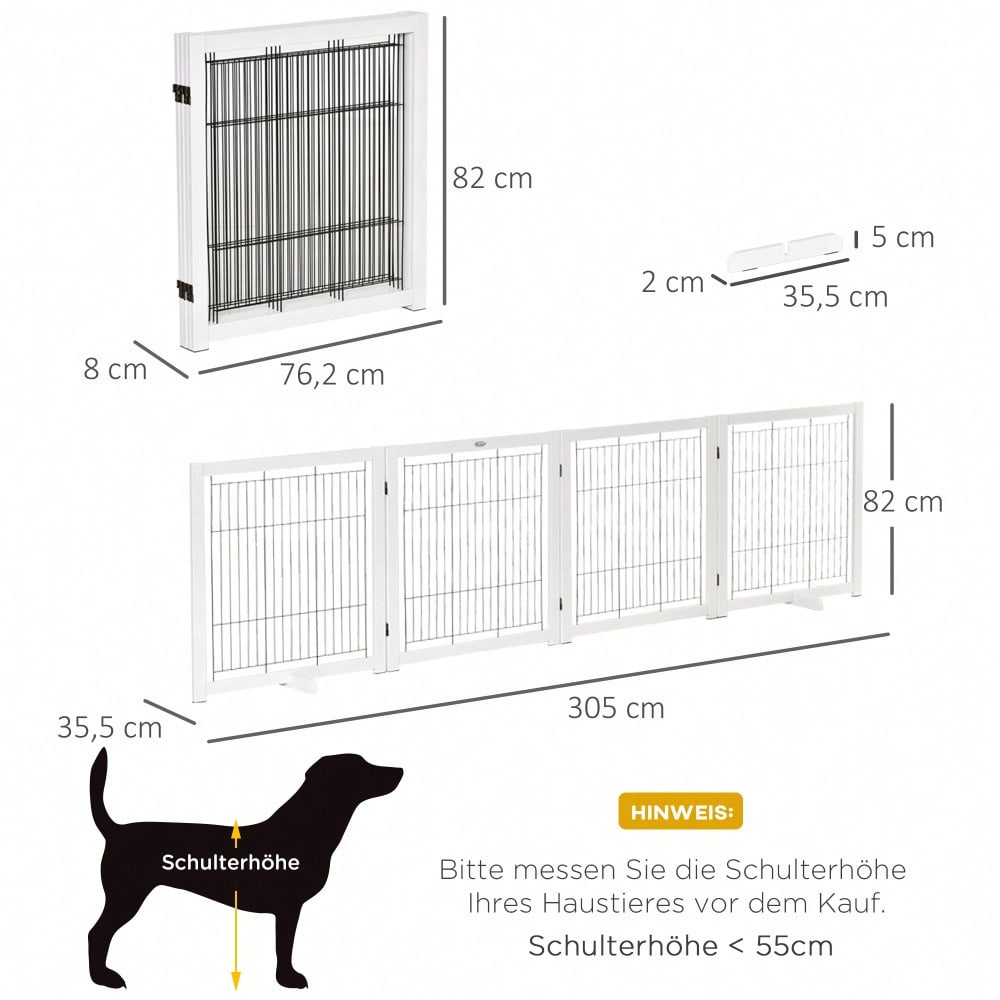 PawHut Türschutzgitter aus Holz & Stahl, Absperrgitter für Hunde, Sicherheitsgitter 305x35,5x82 cm, weiß