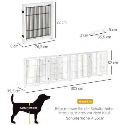 PawHut Türschutzgitter aus Holz & Stahl, Absperrgitter für Hunde, Sicherheitsgitter 305x35,5x82 cm, weiß