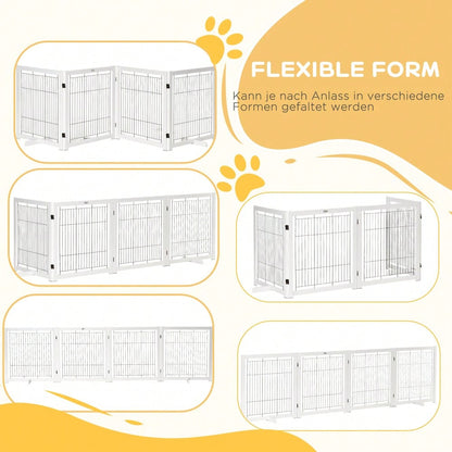 PawHut Türschutzgitter aus Holz & Stahl, Absperrgitter für Hunde, Sicherheitsgitter 305x35,5x82 cm, weiß