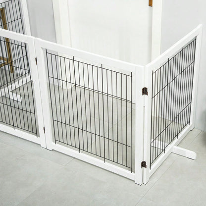 PawHut Türschutzgitter aus Holz & Stahl, Absperrgitter für Hunde, Sicherheitsgitter 305x35,5x82 cm, weiß