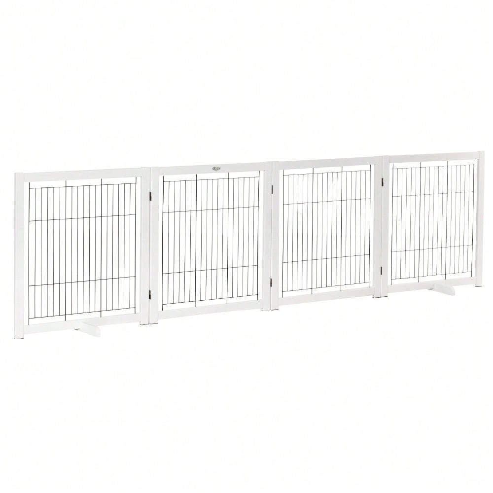 PawHut Türschutzgitter aus Holz & Stahl, Absperrgitter für Hunde, Sicherheitsgitter 305x35,5x82 cm, weiß