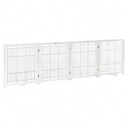 PawHut Türschutzgitter aus Holz & Stahl, Absperrgitter für Hunde, Sicherheitsgitter 305x35,5x82 cm, weiß