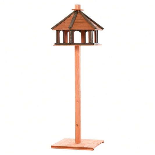 PawHut Vogelhaus aus Holz mit Futterspender, Vogelvilla & Futterstation 52x130 cm, natur