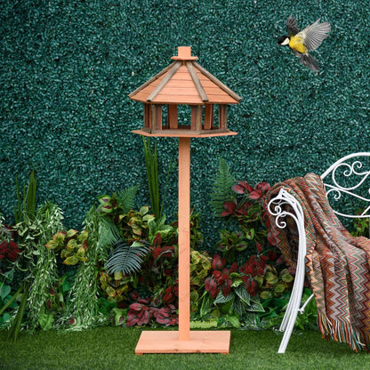 PawHut Vogelhaus aus Holz mit Futterspender, Vogelvilla & Futterstation 52x130 cm, natur
