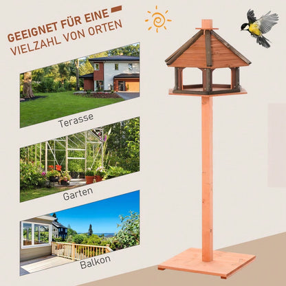 PawHut Vogelhaus aus Holz mit Futterspender, Vogelvilla & Futterstation 52x130 cm, natur
