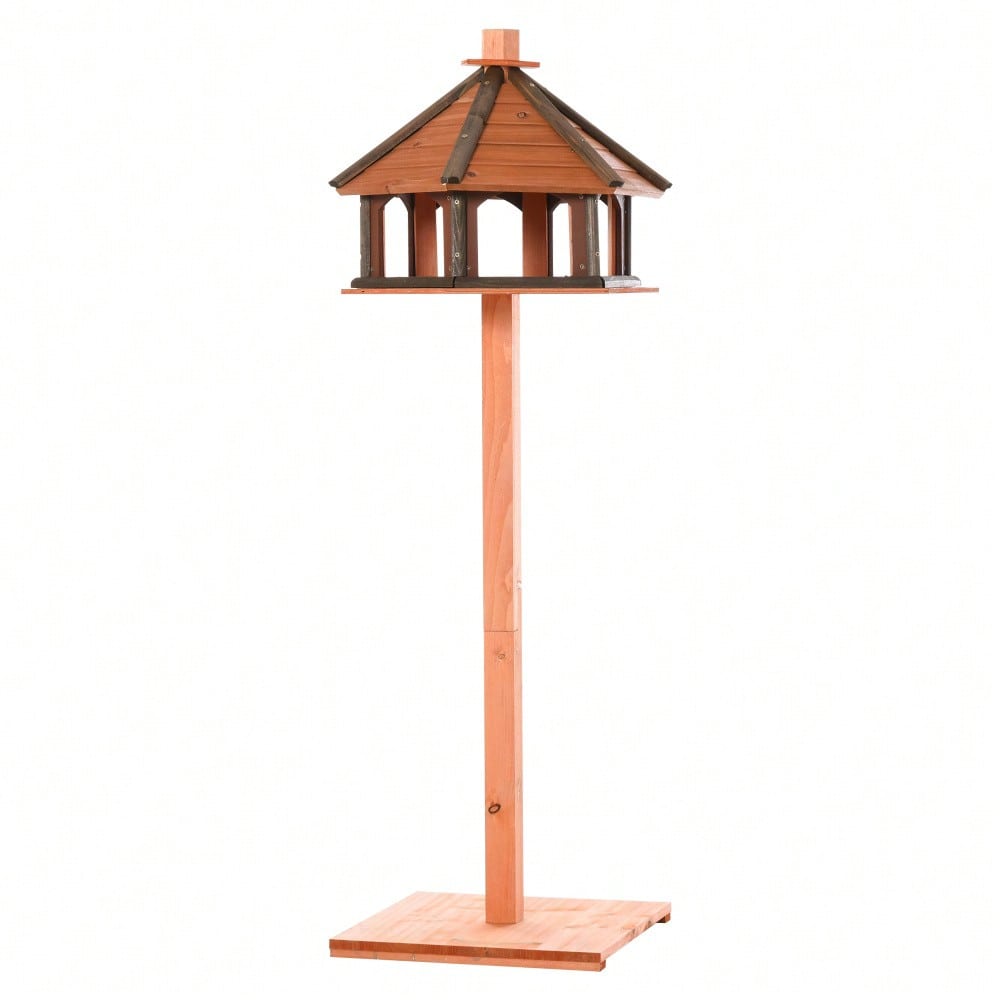 PawHut Vogelhaus aus Holz mit Futterspender, Vogelvilla & Futterstation 52x130 cm, natur