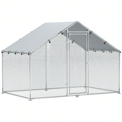 PawHut Hühnerstall aus verzinktem Stahl mit wasserdichtem UV-Schutzdach, Freilaufgehege 3x1,7x1,9 m für Hühner & Kleintiere, silber