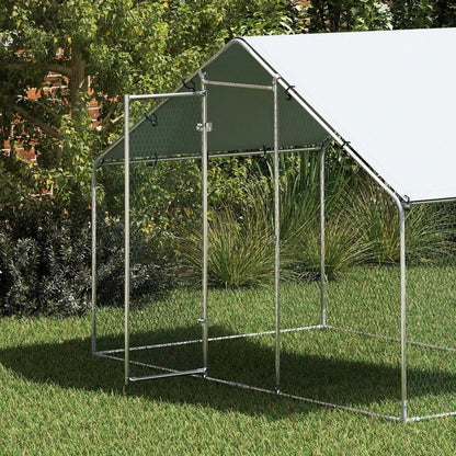 PawHut Hühnerstall aus verzinktem Stahl mit wasserdichtem UV-Schutzdach, Freilaufgehege 3x1,7x1,9 m für Hühner & Kleintiere, silber