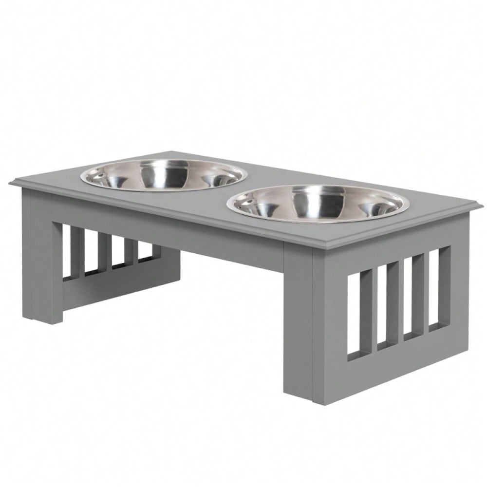 Hunde Futterstation mit 2 Näpfen, rutschfest, 2x 0.9L, grau, 44x24x15cm - von PawHut