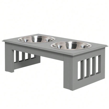 Hunde Futterstation mit 2 Näpfen, rutschfest, 2x 0.9L, grau, 44x24x15cm - von PawHut