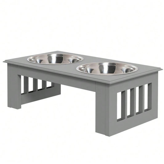 Hunde Futterstation mit 2 Näpfen, rutschfest, 2x 0.9L, grau, 44x24x15cm - von PawHut