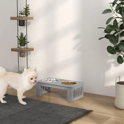 Hunde Futterstation mit 2 Näpfen, rutschfest, 2x 0.9L, grau, 44x24x15cm - von PawHut