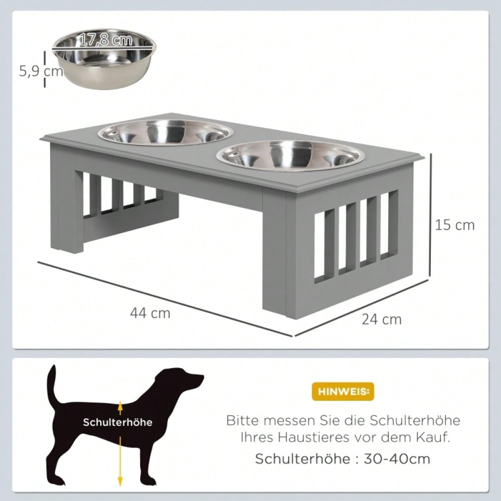 Hunde Futterstation mit 2 Näpfen, rutschfest, 2x 0.9L, grau, 44x24x15cm - von PawHut
